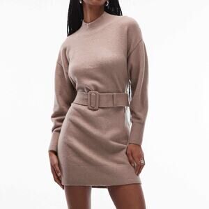 & Other Stories Caramel Tan Belted Sweater Dress Cozy Winter Sz L